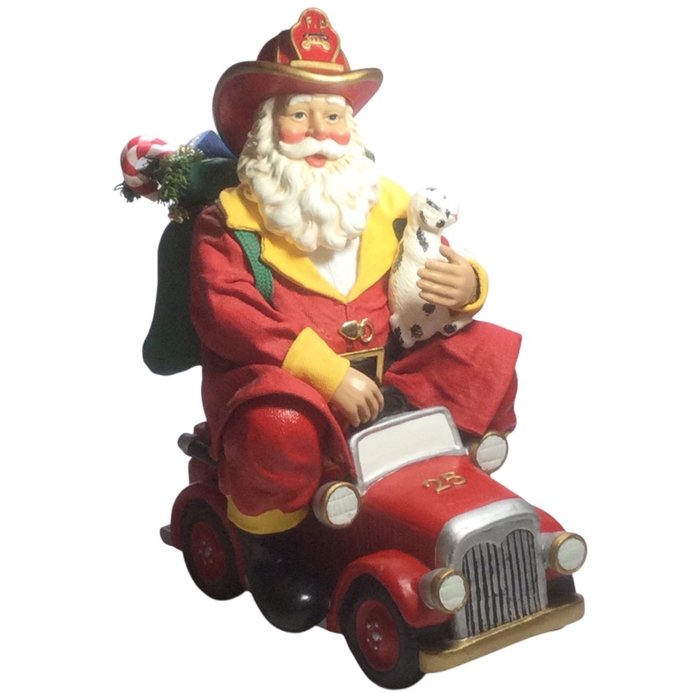 Possible Dreams Clothique Santa Firefighter Figurine Fire Truck Dalmatian Puppy